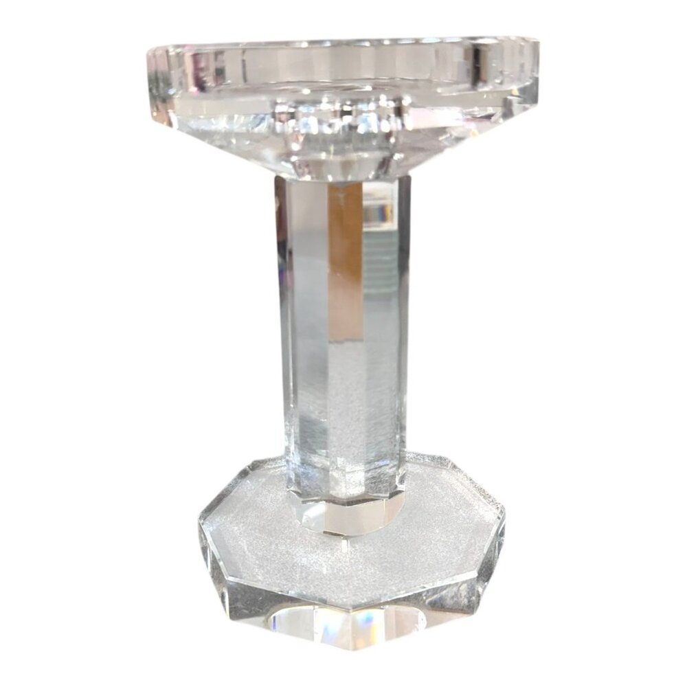 Vintage Signed Oleg Cassini Single Crystal Glass Candlestick 6" Faceted Column